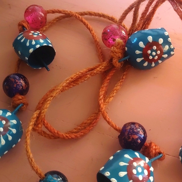 Bells on rope, blue bells with beads, hanging decorative bells - Picture 4 of 7
